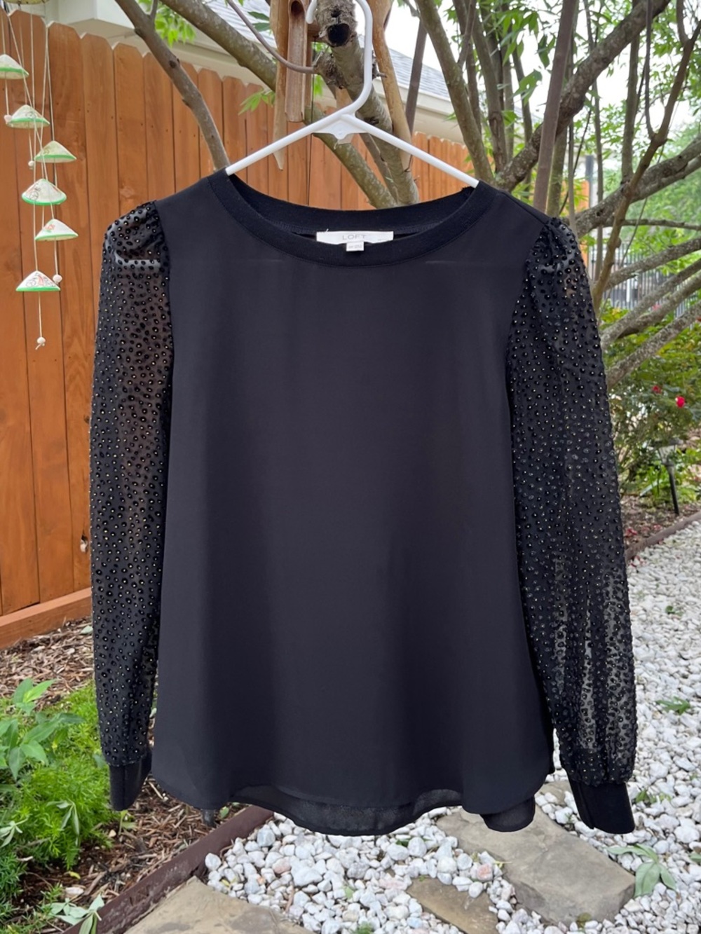 LOFT Black Long-Sleeve Embellished sheer sleeves- NWOT